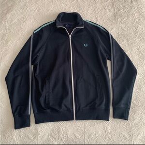 Fred Perry Navy Zip Up Track Jacket Sweatshirt with Teal Trim